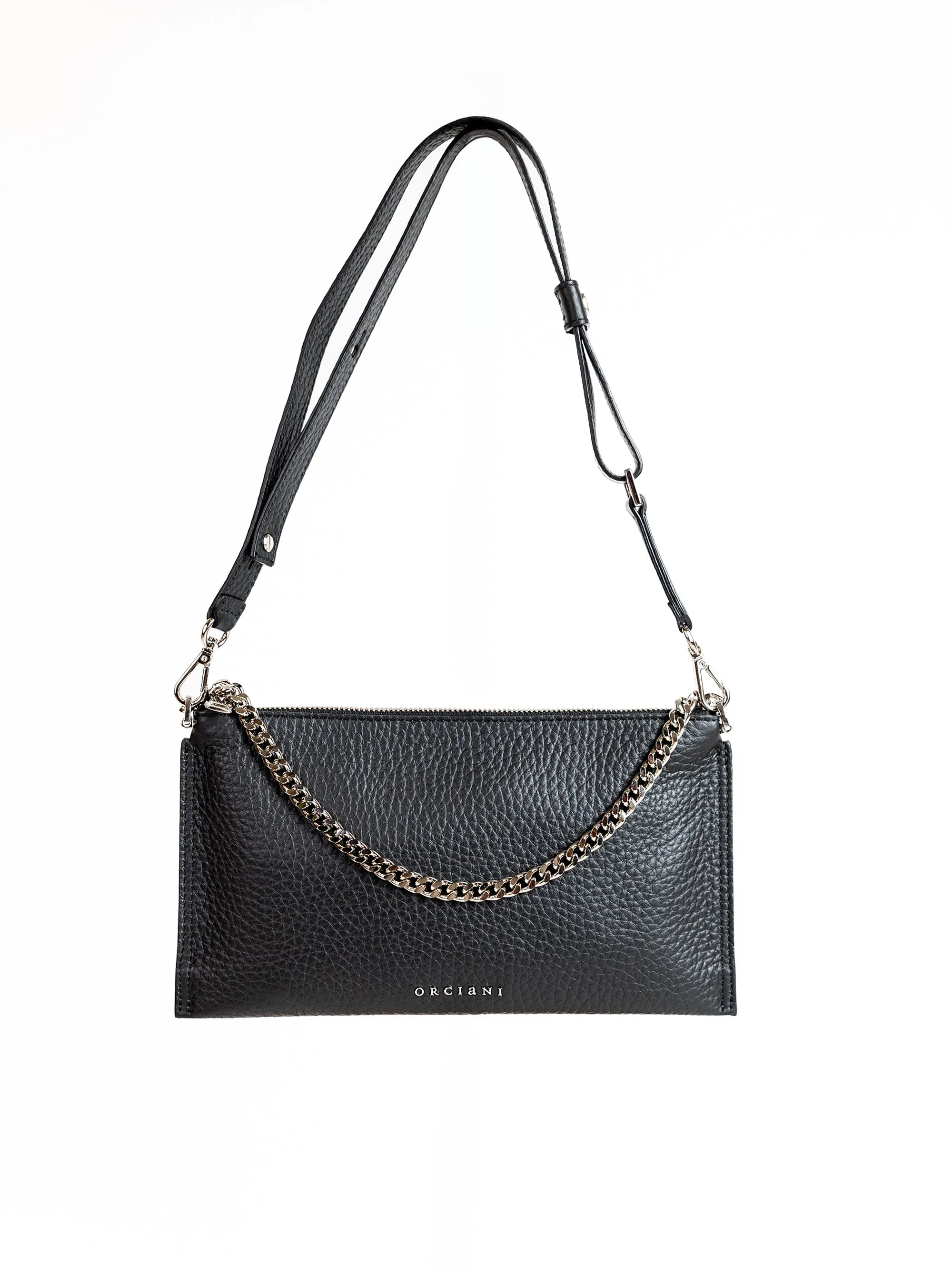 Black Hammered Leather Shoulder Bag