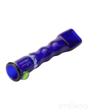 Blazing Blue Glass Honeycomb Screen Chillum Pipe