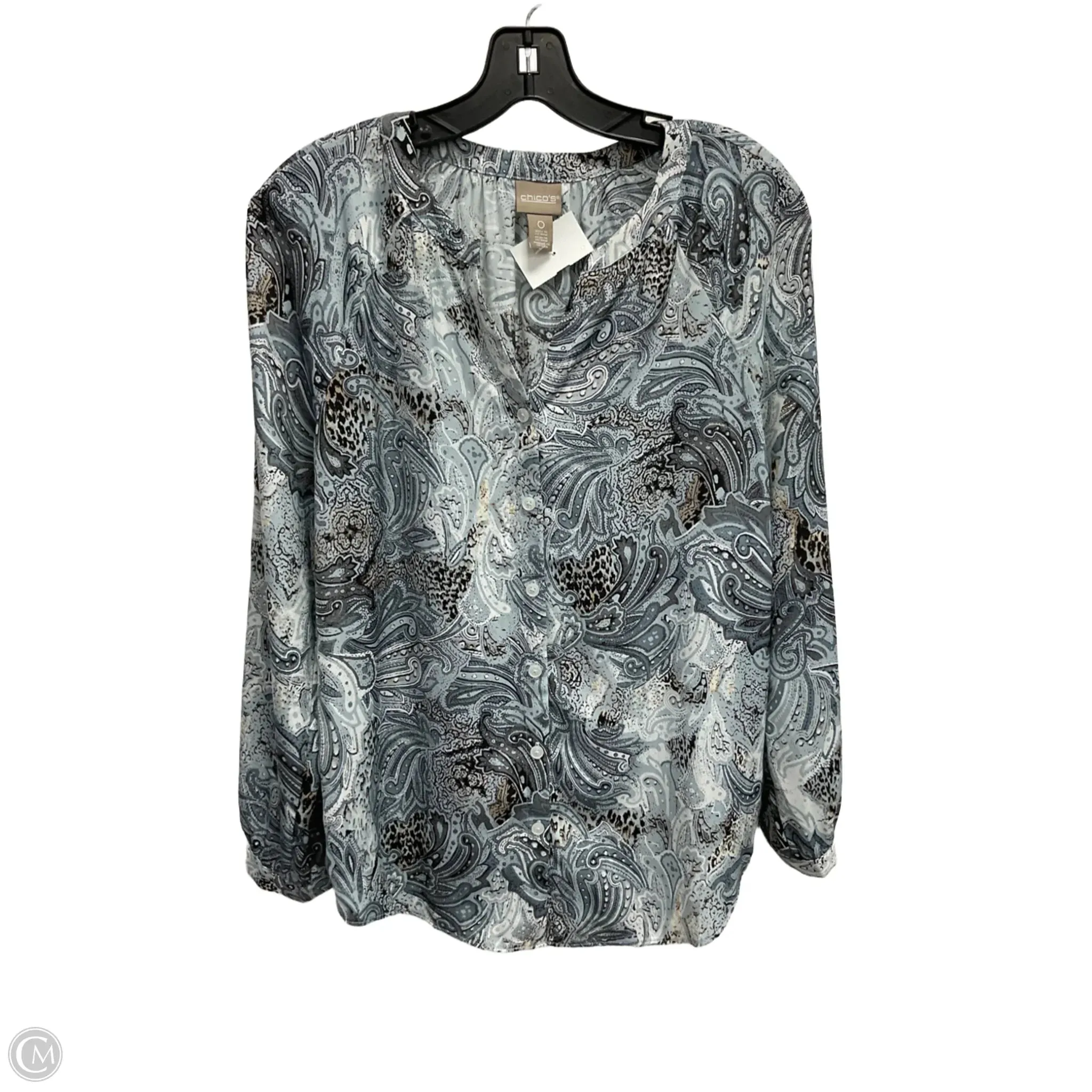 Blouse Long Sleeve By Chicos In Paisley Print, Size: S