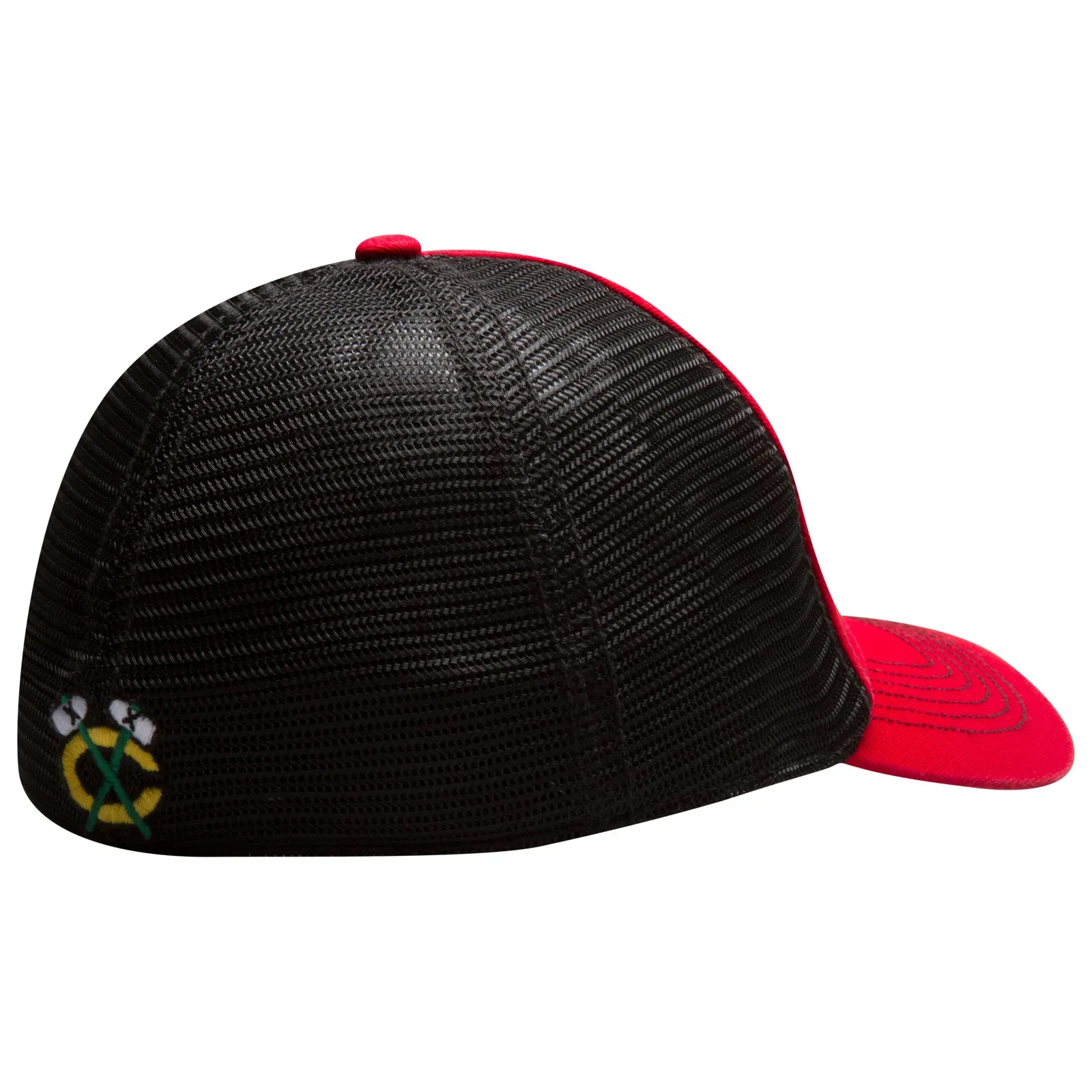 Chicago Blackhawks Red and Black Primary Logo Mesh Back Flex Fit Hat