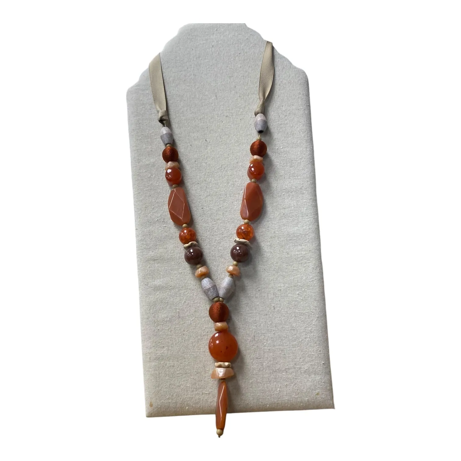 Necklace Lariat & Y-Drop By Chicos In Brown & Orange