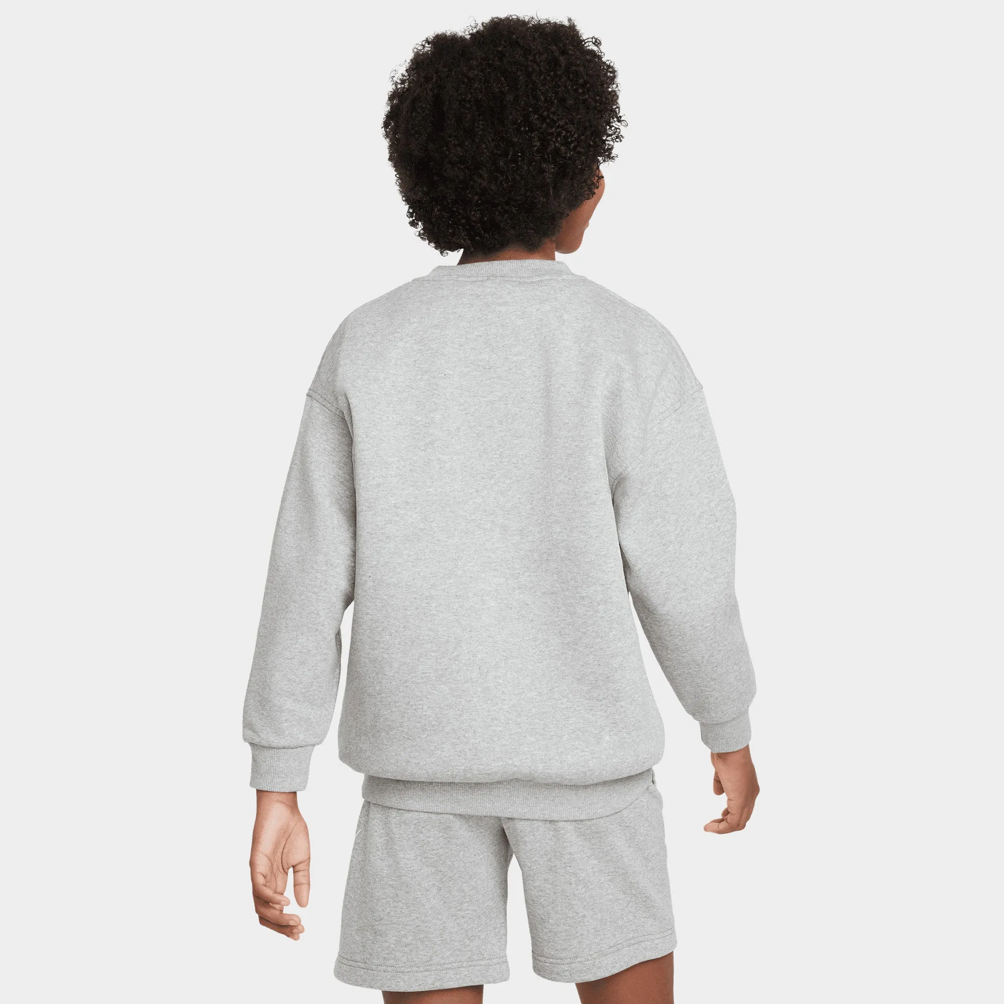 Nike Junior Girls' Club Fleece Oversized Crewneck Dark Grey Heather / White