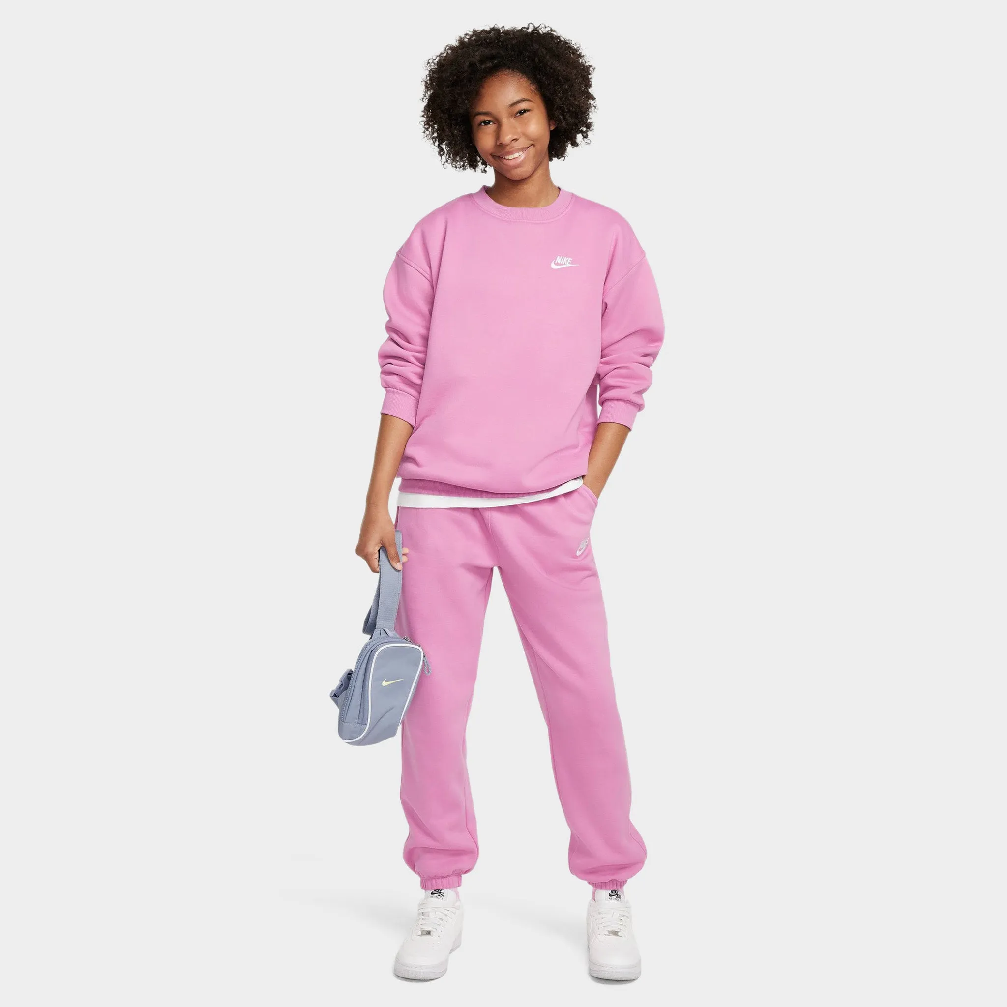 Nike Junior Girls' Club Fleece Oversized Crewneck Magic Flam
