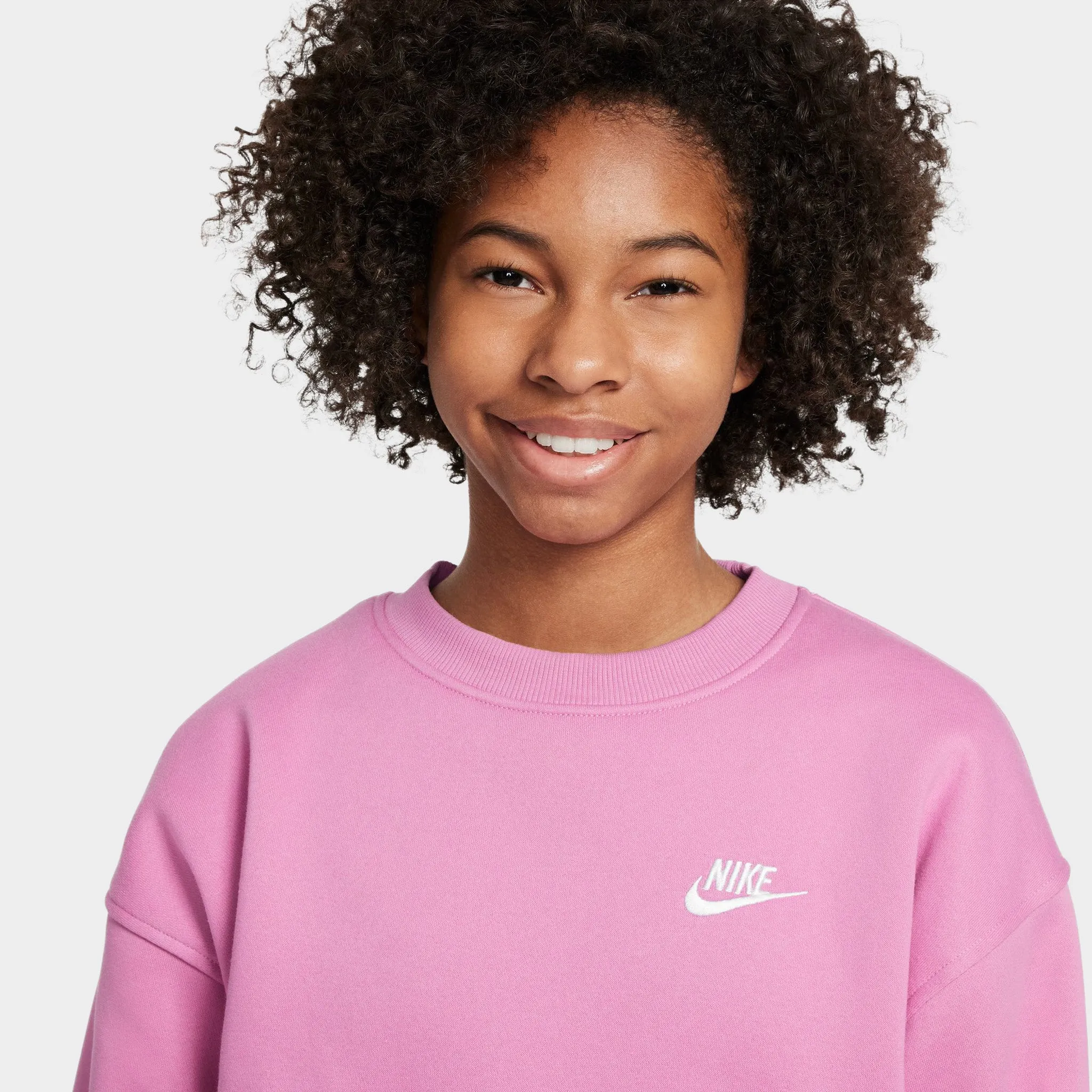 Nike Junior Girls' Club Fleece Oversized Crewneck Magic Flam