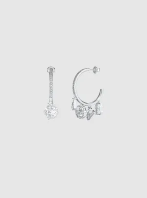 Silver Flowers Charms Hoop Earrings