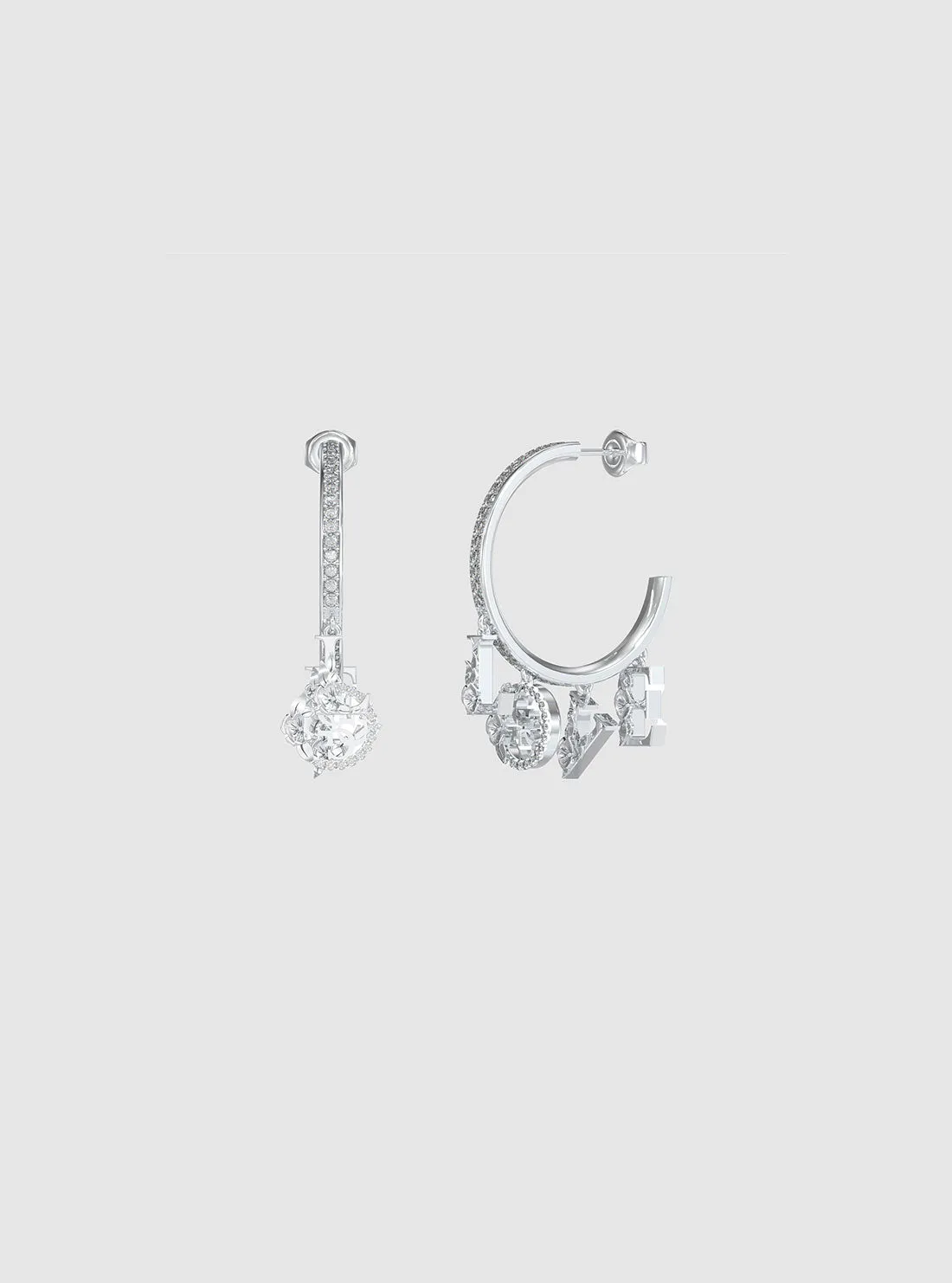 Silver Flowers Charms Hoop Earrings