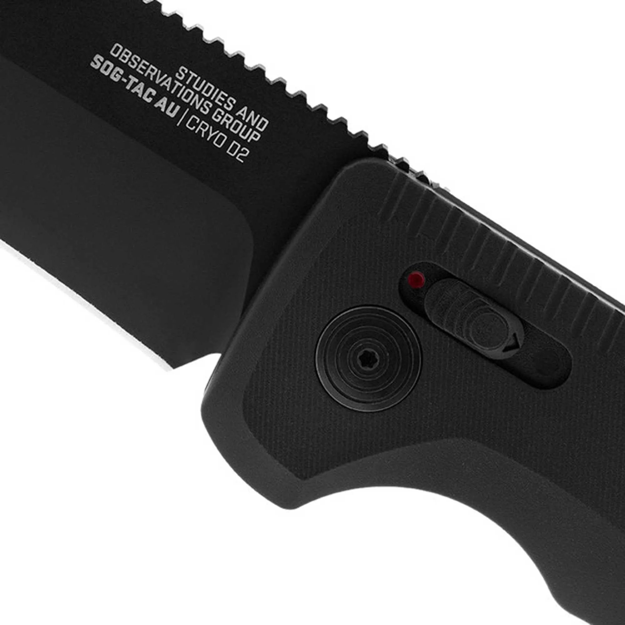SOG Folding Knife - Tac AU Black Drop Point Plain Edge Steel Blade | 15-38-01-57