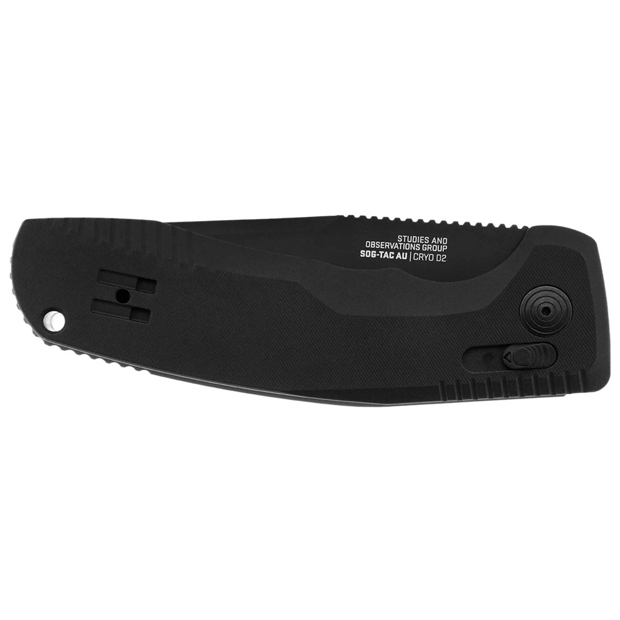 SOG Folding Knife - Tac AU Black Drop Point Plain Edge Steel Blade | 15-38-01-57