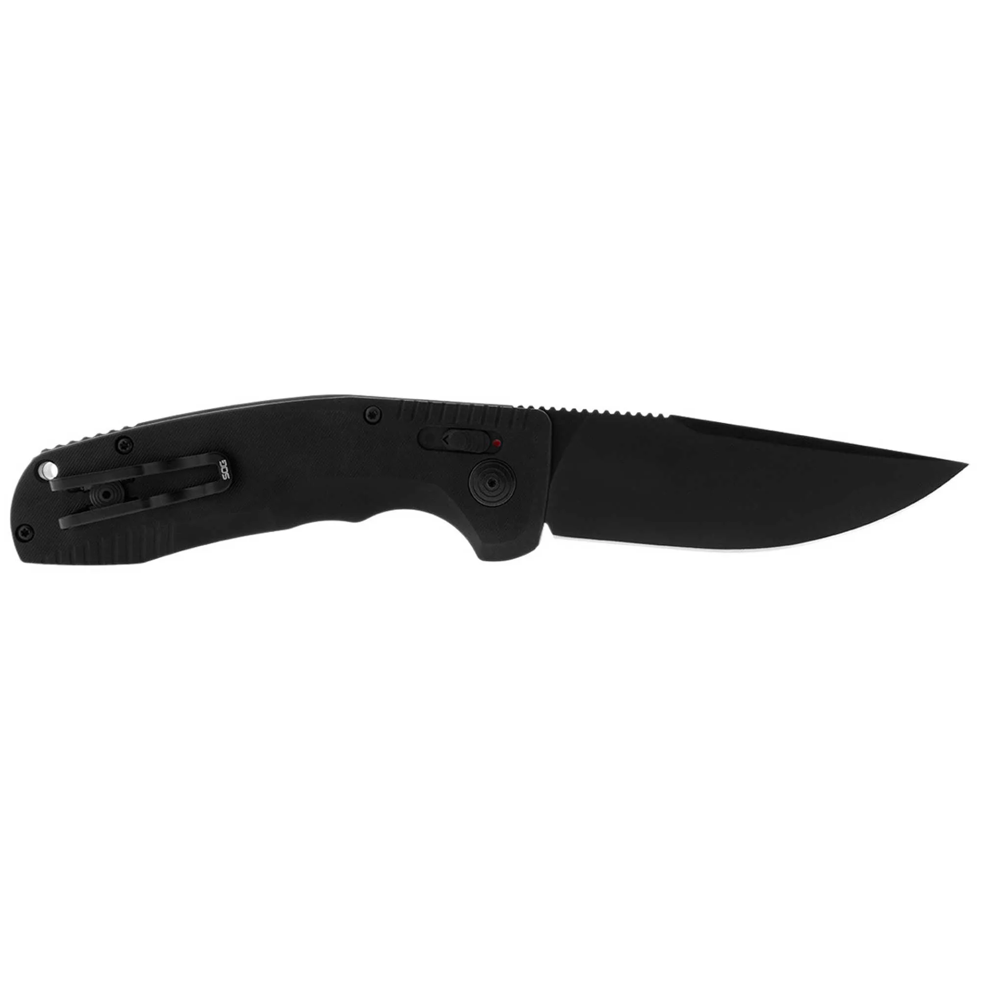 SOG Folding Knife - Tac AU Black Drop Point Plain Edge Steel Blade | 15-38-01-57