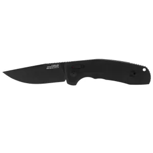 SOG Folding Knife - Tac AU Black Drop Point Plain Edge Steel Blade | 15-38-01-57