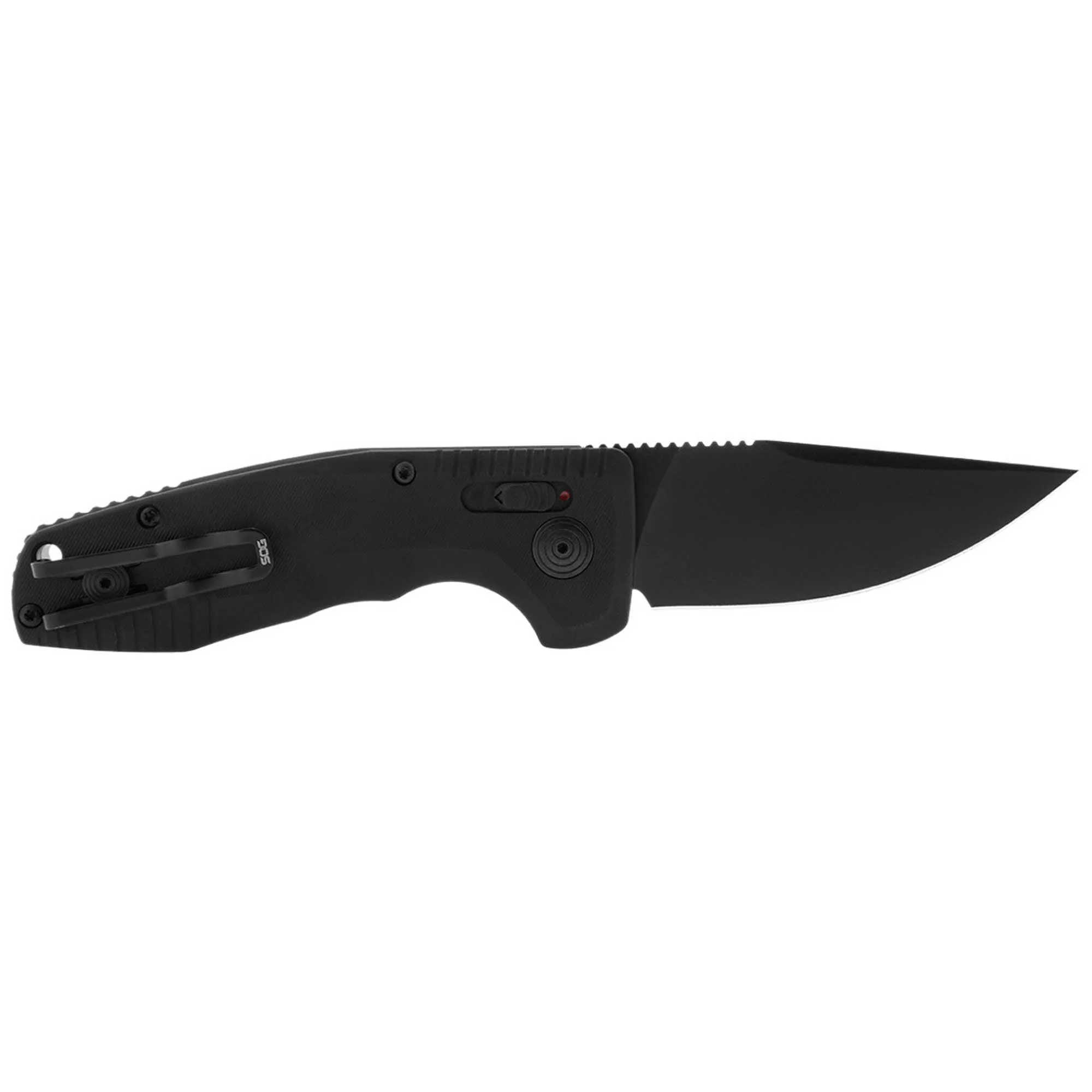 SOG Folding Knife - Tac AU Compact Black Drop Point Plain Edge Blade | 15-38-07-57