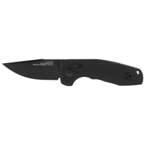 SOG Folding Knife - Tac AU Compact Black Drop Point Plain Edge Blade | 15-38-07-57