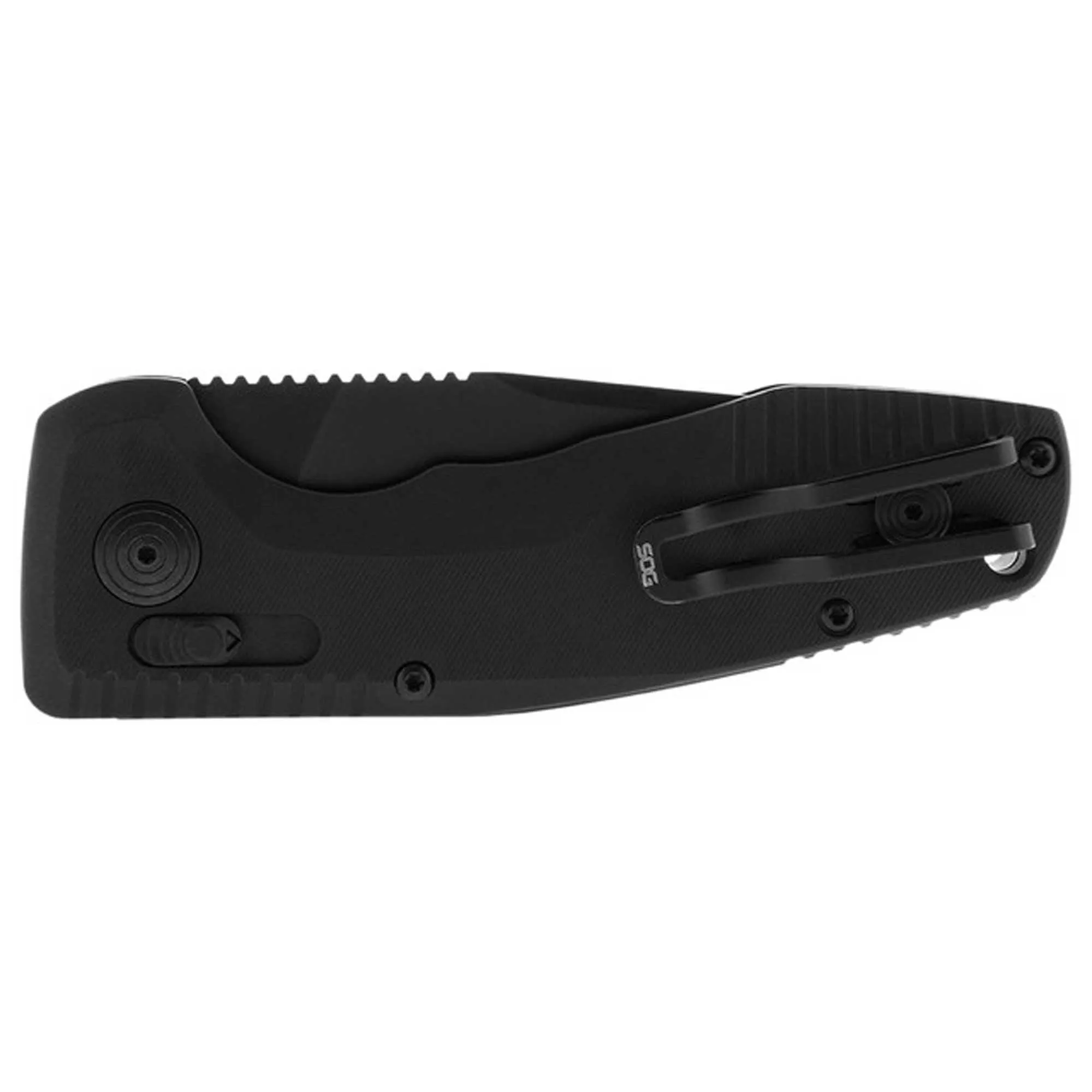 SOG Folding Knife - Tac AU Compact Black Drop Point Plain Edge Blade | 15-38-07-57