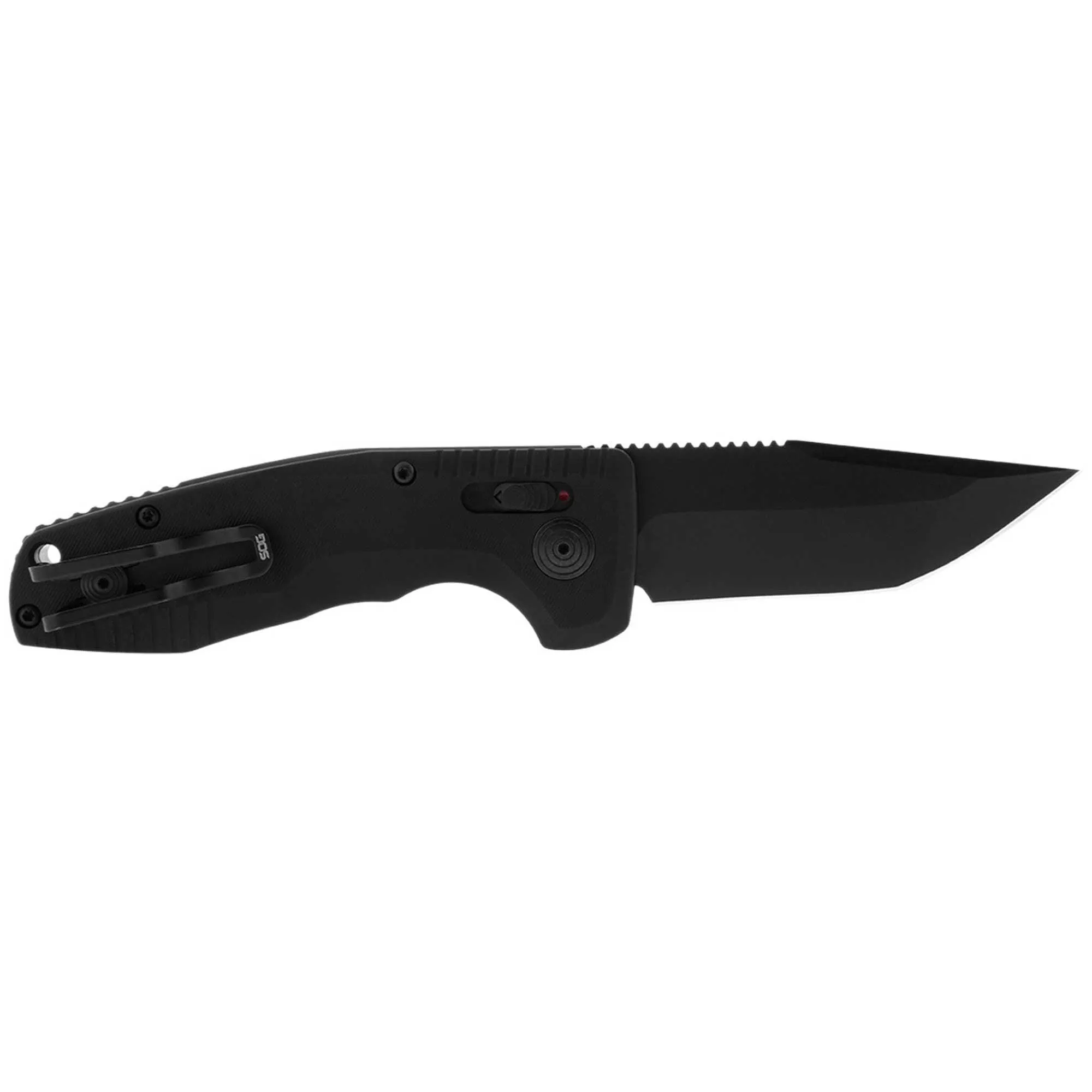 SOG Folding Knife - Tac AU Compact Black Tanto Plain Edge Steel Blade | 15-38-09-57