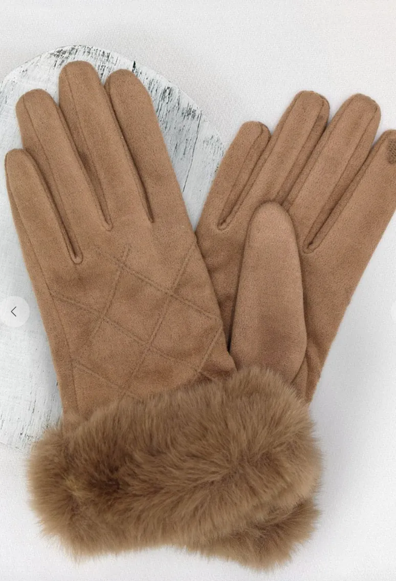 Sophie Fluffy Faux Fur Suede Gloves