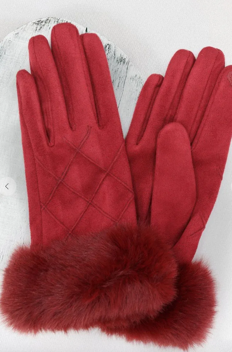 Sophie Fluffy Faux Fur Suede Gloves