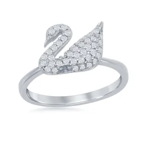 Sterling Silver Micro Pave Swan Ring - W-1870