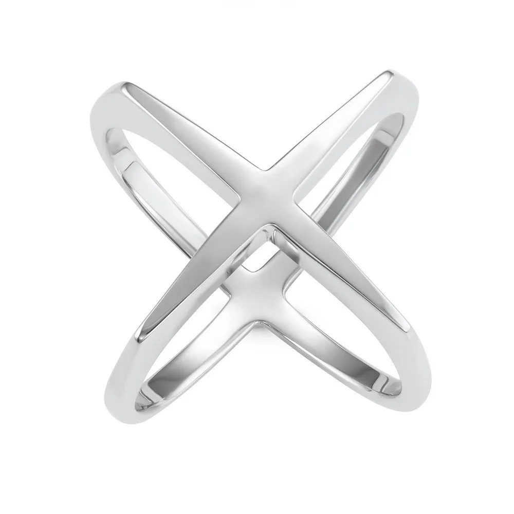 Sterling Silver Wide Boxy X Ring - W-1631