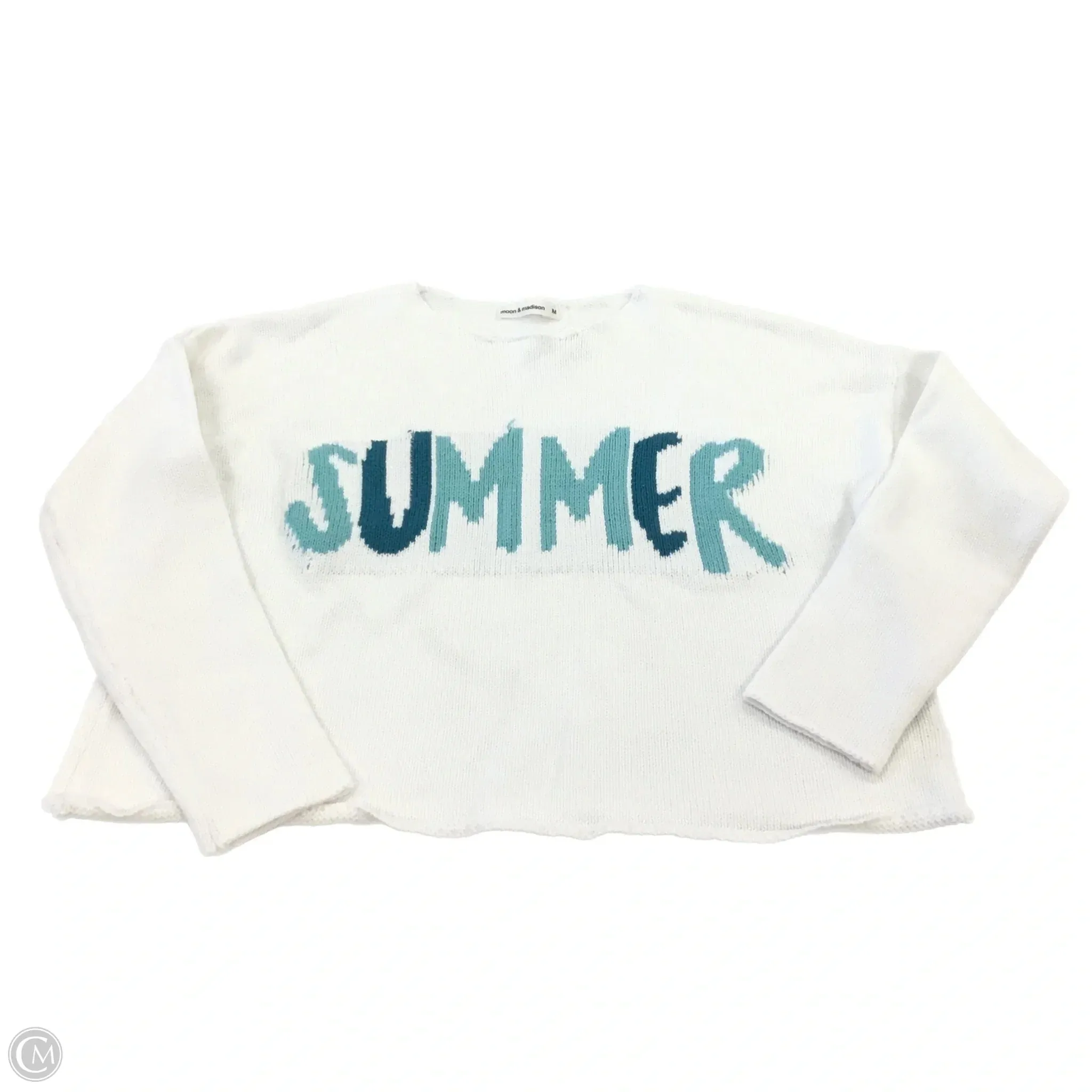 Sweater By Clothes Mentor In Green & White, Size: M