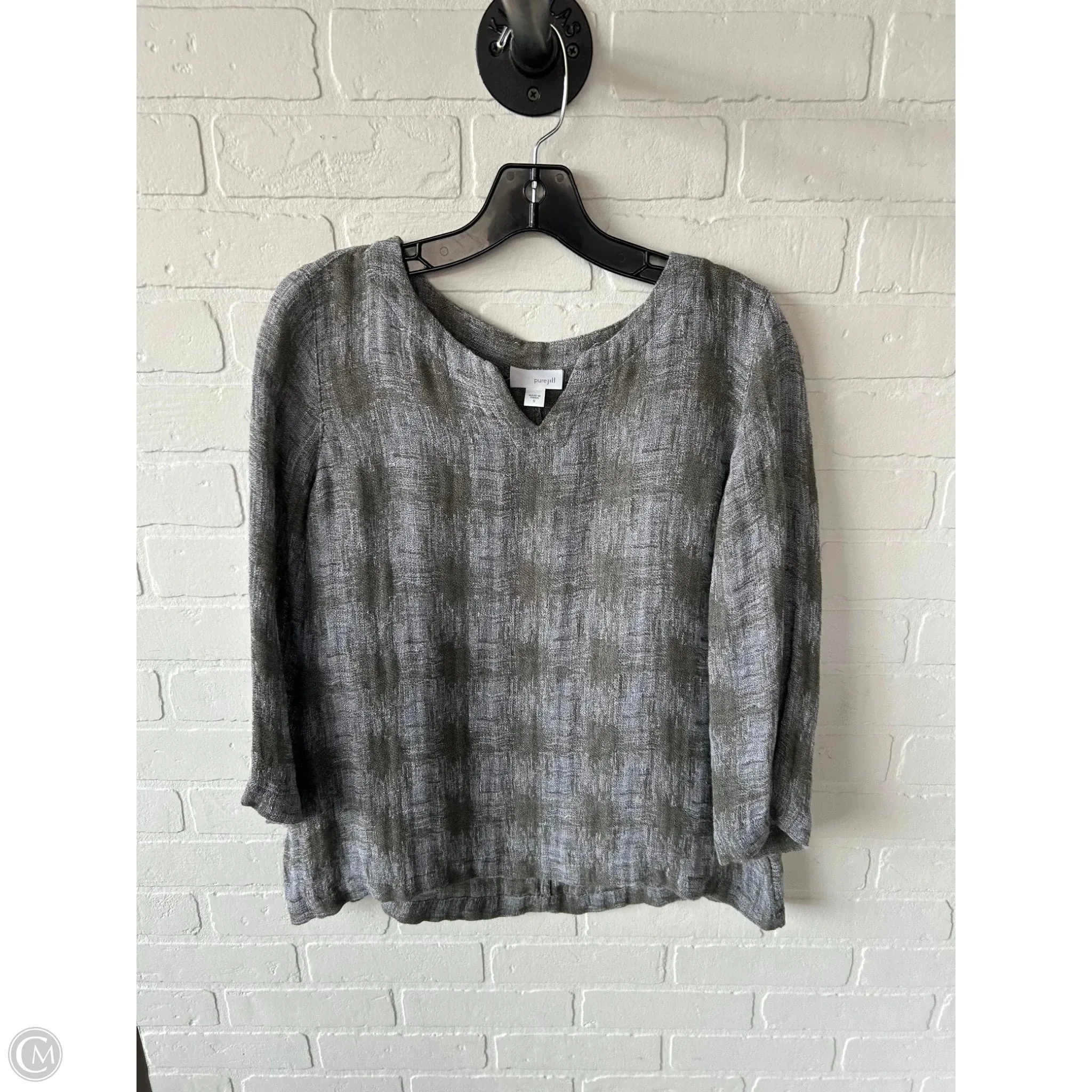 Top Long Sleeve By Pure Jill In Green & Grey, Size: S