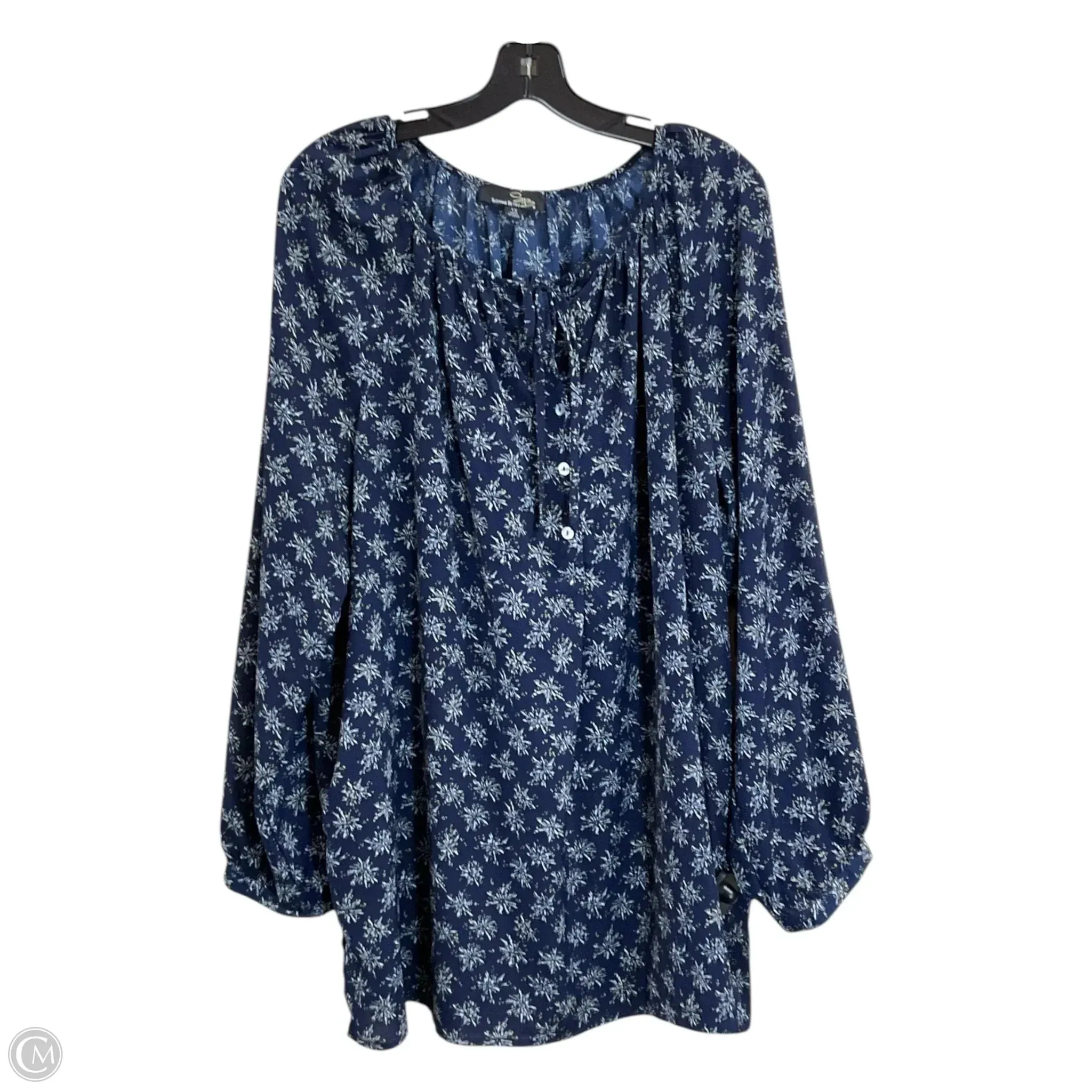 Top Long Sleeve By Suzanne Betro In Navy, Size: 1x