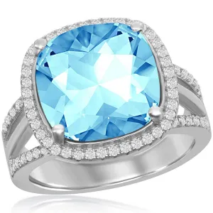 Women's Ring - CZ and Cushion Aqua Swarovski Element, Size 8 | BLW-2416-8