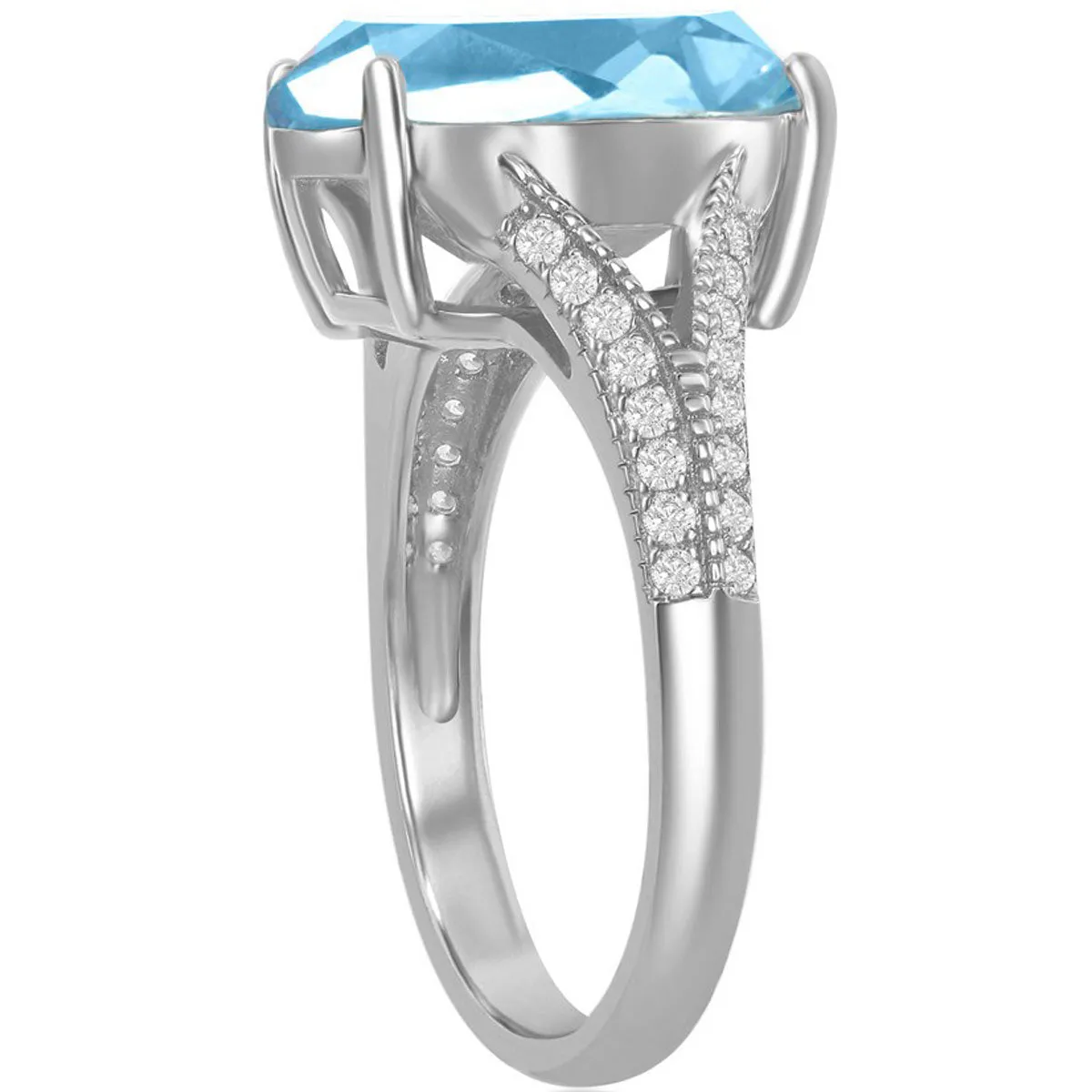 Women's Ring - CZ with Oval Aqua Swarovski Element, Size 9 | BLW-2419-9